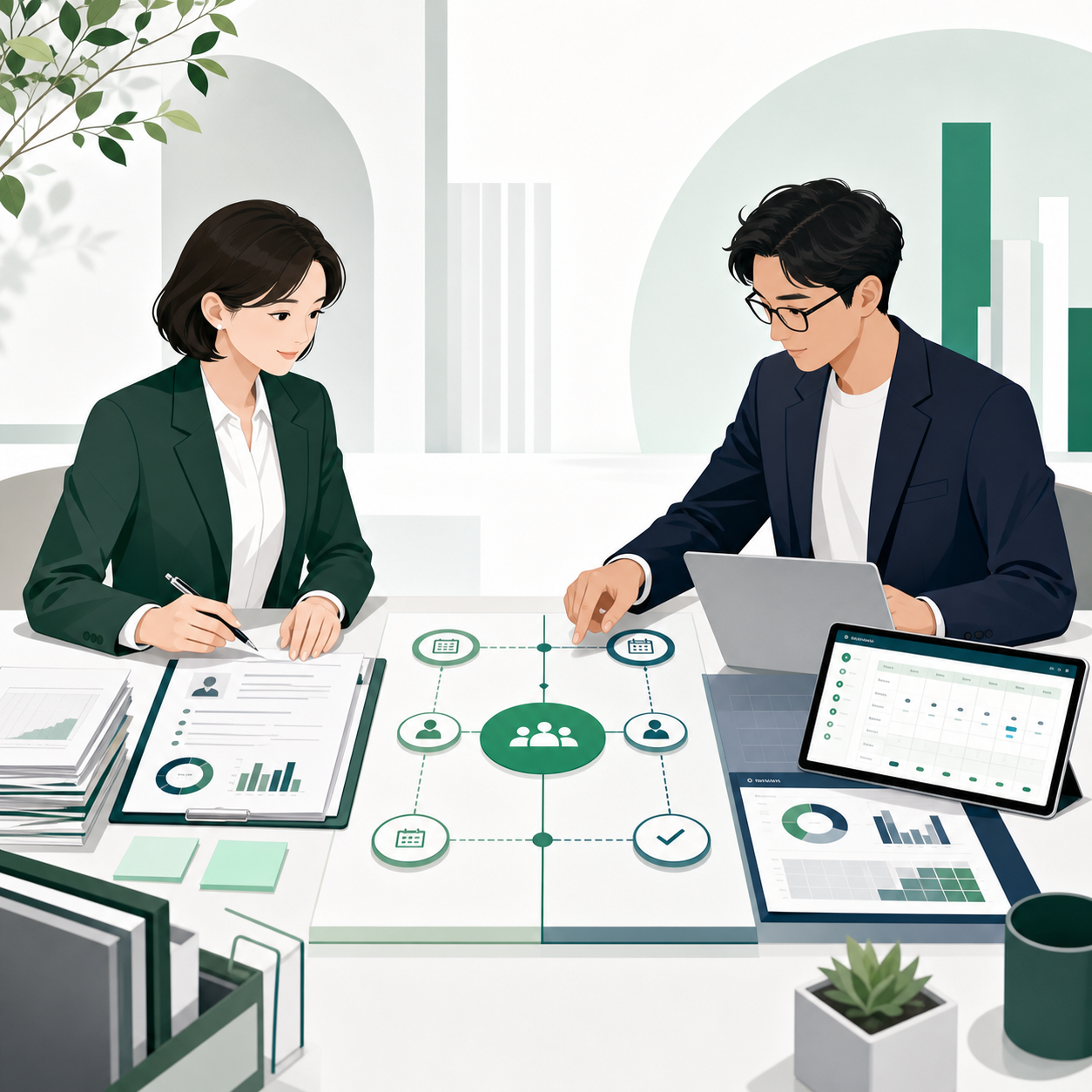 社会保険労務士が、電子申請やオンライン資料を活用して支援しているイラスト